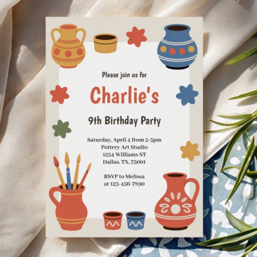 Watercolor Pottery Painting Birthday Party Kaart