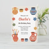 Watercolor Pottery Painting Birthday Party Kaart (Staand voorkant)