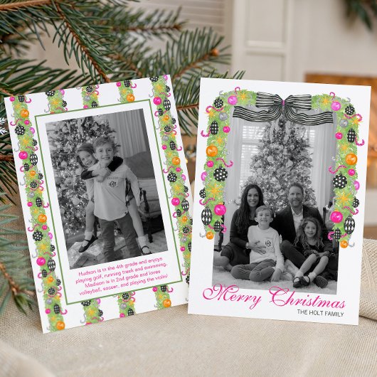 Watercolor Preppy Bright Christmas Garland Photo Feestdagenkaart