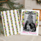 Watercolor Preppy Bright Christmas Garland Photo Feestdagenkaart