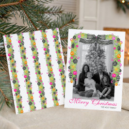 Watercolor Preppy Bright Christmas Garland Photo Feestdagenkaart