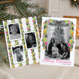 Watercolor Preppy Bright Christmas Garland Photo Feestdagenkaart