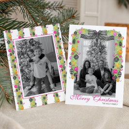 Watercolor Preppy Bright Christmas Garland Photo Feestdagenkaart