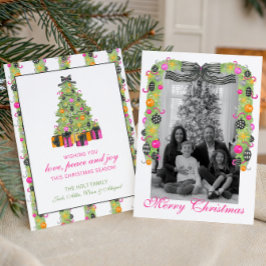 Watercolor Preppy Bright Christmas Garland Photo Feestdagenkaart