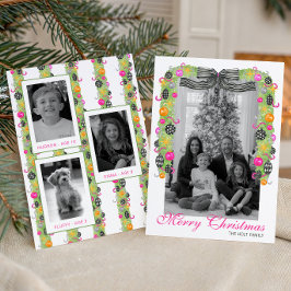 Watercolor Preppy Bright Christmas Garland Photo Feestdagenkaart