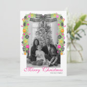 Watercolor Preppy Bright Christmas Garland Photo Feestdagenkaart (Staand voorkant)