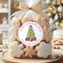 Watercolor Preppy Bright Christmas Tree Address Ronde Sticker