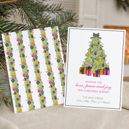 Watercolor Preppy Bright Glamour Christmas Tree Feestdagenkaart