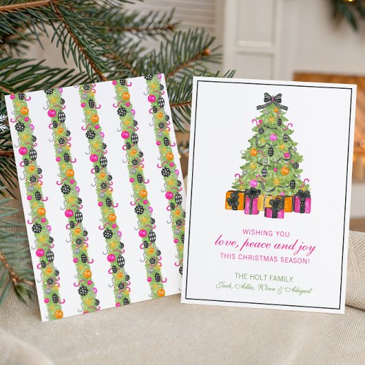 Watercolor Preppy Bright Glamour Christmas Tree Feestdagenkaart