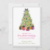 Watercolor Preppy Bright Glamour Christmas Tree Feestdagenkaart (Voorkant)