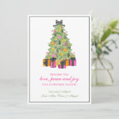Watercolor Preppy Bright Glamour Christmas Tree Feestdagenkaart (Staand voorkant)