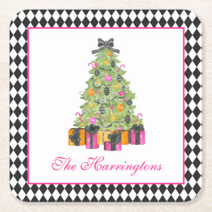 Watercolor Preppy Bright Glamour Kerstfeest Kartonnen Onderzetters