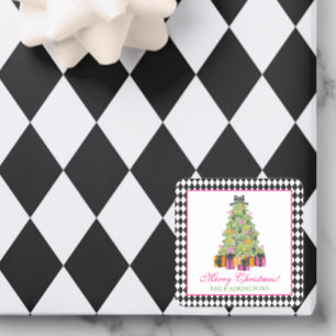 Watercolor Preppy Bright Glamour Kerstfeest Vierkante Sticker