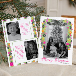 Watercolor Preppy Helder Kerst Garland Foto Feestdagenkaart
