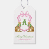Watercolor Preppy Kerst Luipaard Monogram Wapen Cadeaulabel (Voorkant)