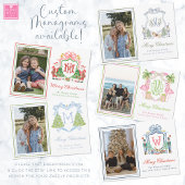 Watercolor Preppy Kerst Luipaard Monogram Wapen Cadeaulabel