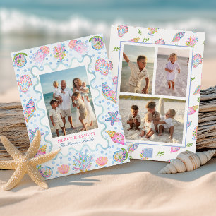 Watercolor Preppy Kerstmis Foto met Kustsfeer Feestdagenkaart