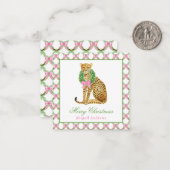 Watercolor Preppy Leopard Christmas Notitiekaartje (Voorkant / Achterkant in situ)