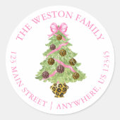 Watercolor Preppy Leopard Christmas Tree Address Ronde Sticker (Voorkant)