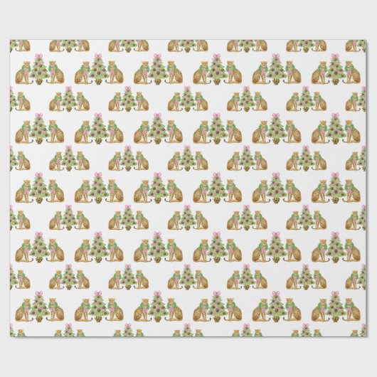Watercolor Preppy Leopard Christmas Tree Cadeaupapier (Vlak)