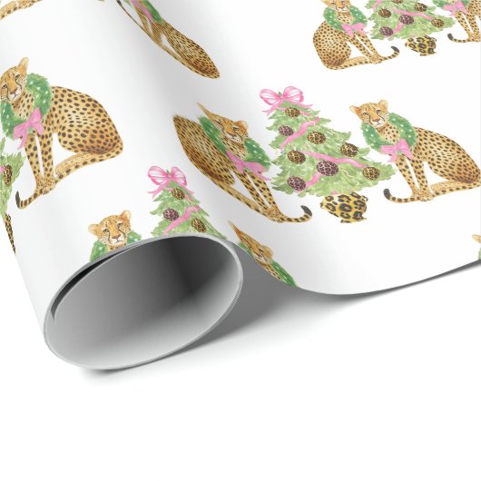 Watercolor Preppy Leopard Christmas Tree Cadeaupapier (Rol Hoek)
