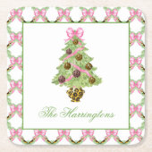 Watercolor Preppy Leopard Christmas Tree Kartonnen Onderzetters (Voorkant)