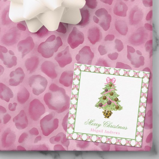 Watercolor Preppy Leopard Christmas Tree Notitiekaartje