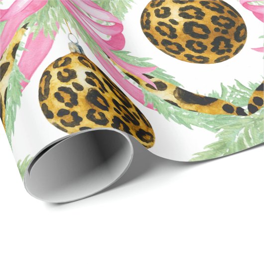 Watercolor Preppy Leopard Garland Christmas Cadeaupapier (Rol Hoek)