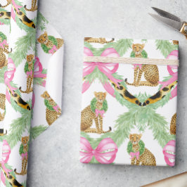 Watercolor Preppy Leopard Garland Christmas Cadeaupapier