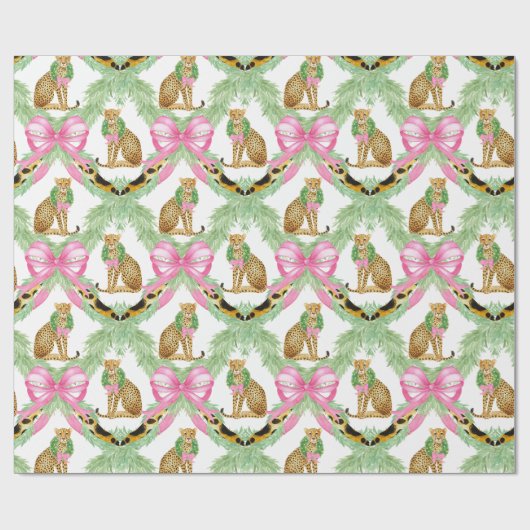Watercolor Preppy Leopard Garland Christmas Cadeaupapier (Vlak)