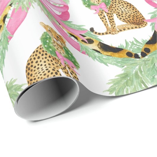 Watercolor Preppy Leopard Garland Christmas Cadeaupapier (Rol Hoek)