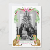 Watercolor Preppy Leopard Garland Christmas Feestdagenkaart (Voorkant)