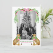 Watercolor Preppy Leopard Garland Christmas Feestdagenkaart (Staand voorkant)