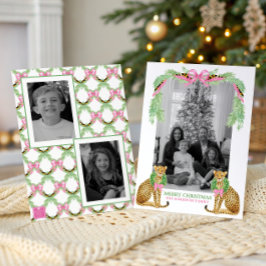 Watercolor Preppy Leopard Garland Christmas Feestdagenkaart