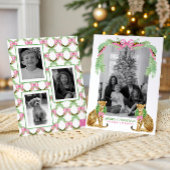 Watercolor Preppy Leopard Garland Christmas Feestdagenkaart