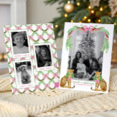 Watercolor Preppy Leopard Garland Christmas Feestdagenkaart