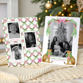 Watercolor Preppy Leopard Garland Christmas Feestdagenkaart