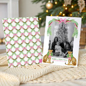 Watercolor Preppy Leopard Garland Christmas Feestdagenkaart