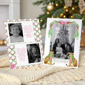 Watercolor Preppy Leopard Garland Christmas Feestdagenkaart