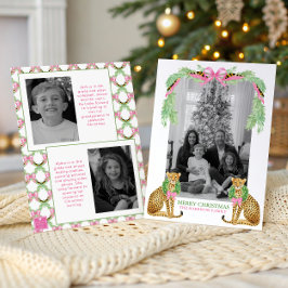 Watercolor Preppy Leopard Garland Christmas Feestdagenkaart