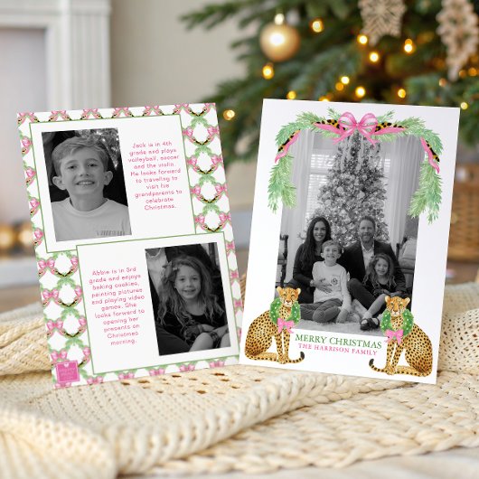 Watercolor Preppy Leopard Garland Christmas Feestdagenkaart