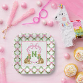 Watercolor Preppy Leopard Monogram Crest Papieren Bordje (Feest)