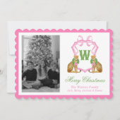 Watercolor Preppy Leopard Monogram Crest Photo Feestdagenkaart (Voorkant)