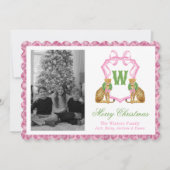 Watercolor Preppy Leopard Monogram Crest Photo Feestdagenkaart (Voorkant)