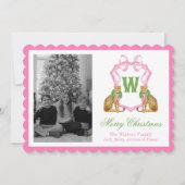 Watercolor Preppy Leopard Monogram Crest Photo Feestdagenkaart (Voorkant)