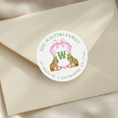 Watercolor Preppy Leopard Monogram Crest Ronde Sticker