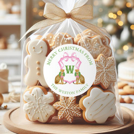 Watercolor Preppy Leopard Monogram Crest Ronde Sticker