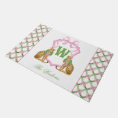 Watercolor Preppy Luipaard Kerst Monogram Wapen Deurmat (Schuin)