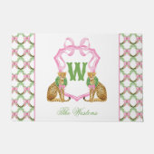 Watercolor Preppy Luipaard Kerst Monogram Wapen Deurmat (Voorkant)