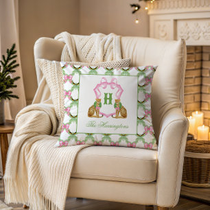 Watercolor Preppy Luipaard Kerst Monogram Wapen Kussen